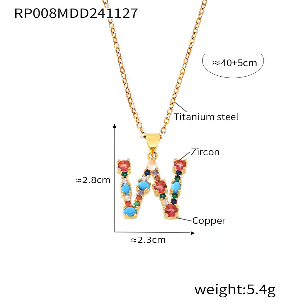Wholesale Copper micro-inlaid colored zircon 26 English letters individual pendant niche hip-hop clavicle chain