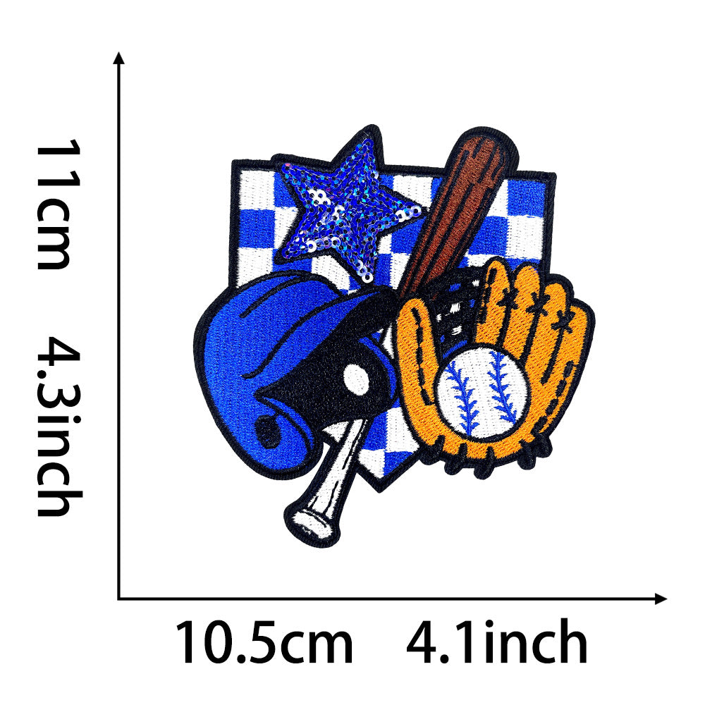 Wholesale Trendy Polyester Iron On Embroidery Patches DIY Baseball Helmet Star Plaid Red Blue Two Styles For Coat Decor And Fashion Accessory