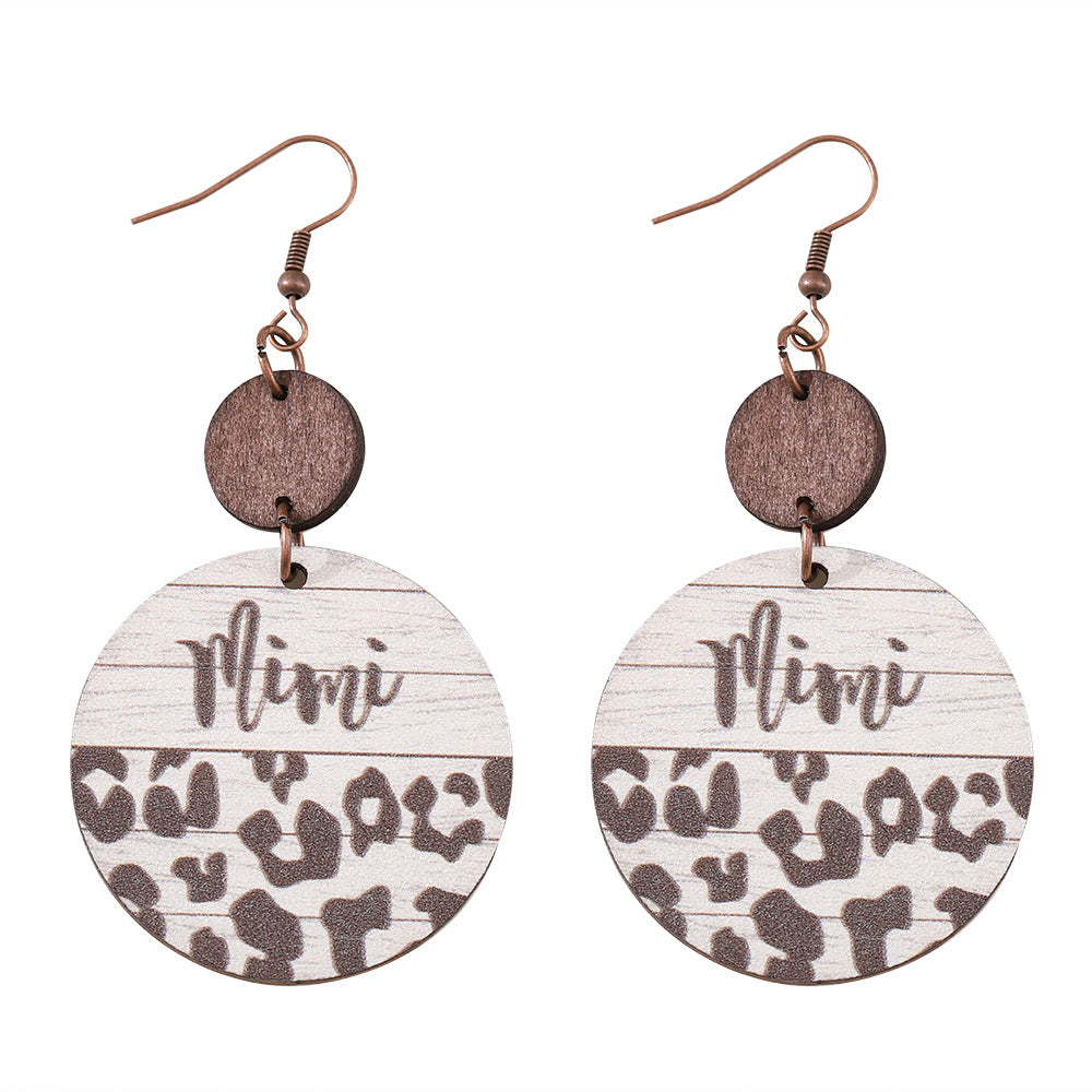 Wholesale Mother' s Day Leopard Round Pieces ing Pendant Wooden Earrings