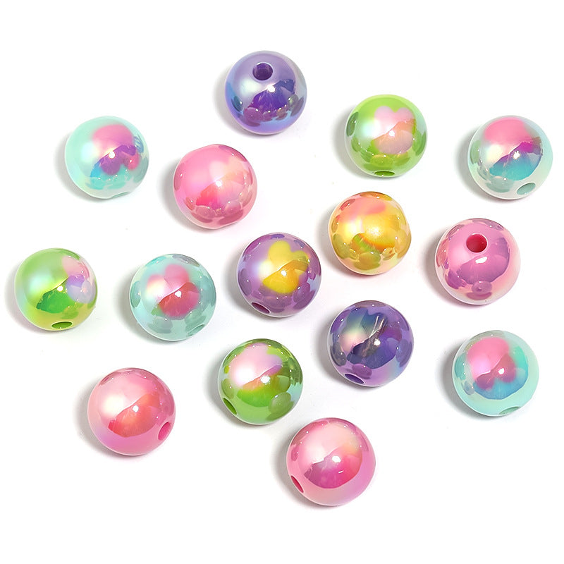 Wholesale 100pcs Candy-colored rabbit head round beads colorful flowers round beads