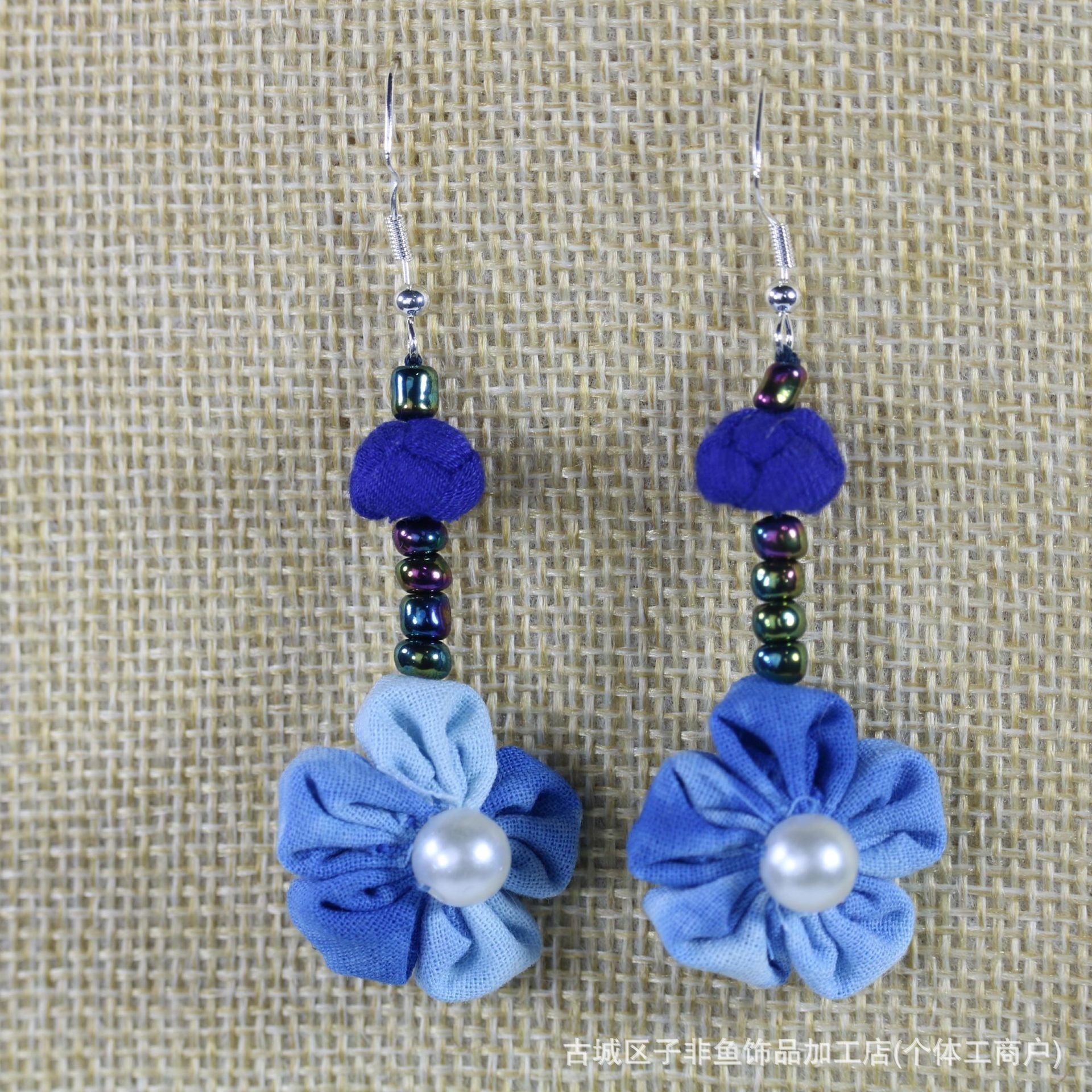 Wholesale Ethnic Style Tie-Dye Style Blue-Dyed Fabric Handmade Earrings