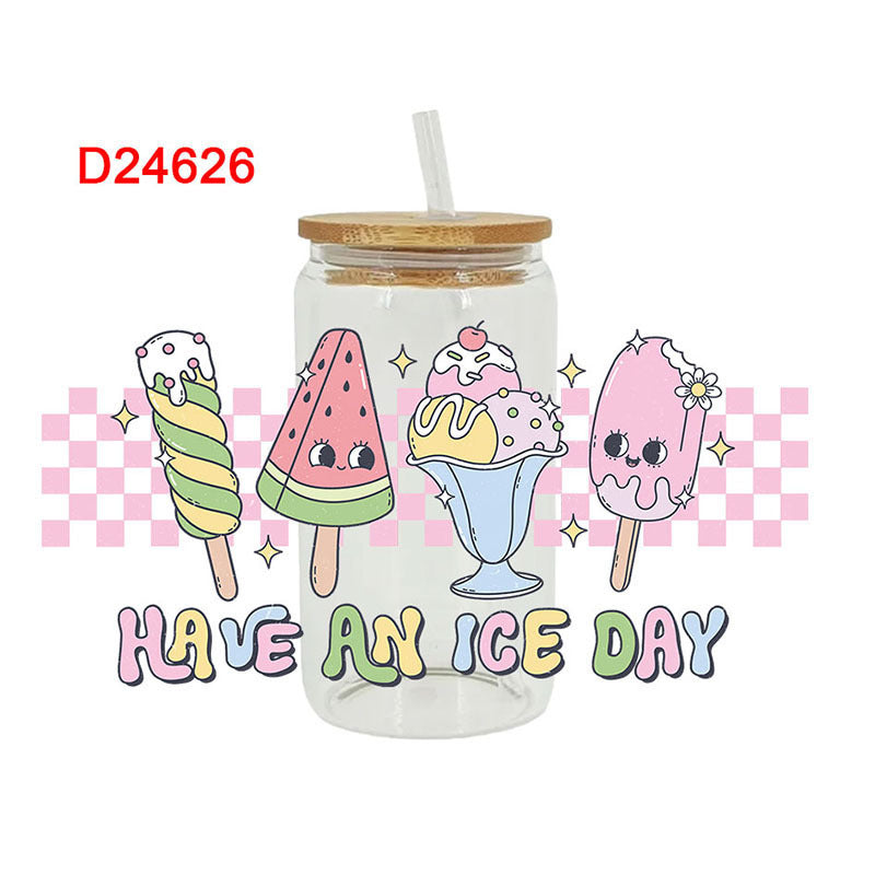 Wholesale Pink dessert ice cream series 16oz Cup UV DTF Wraps