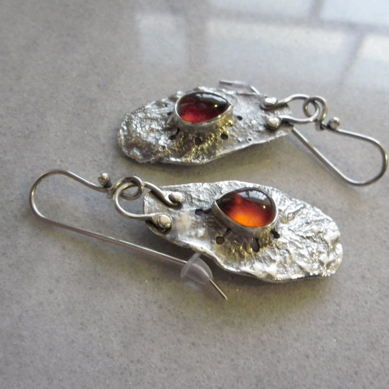 Wholesale Irregular Metal Inlaid Red Dropstone Earrings