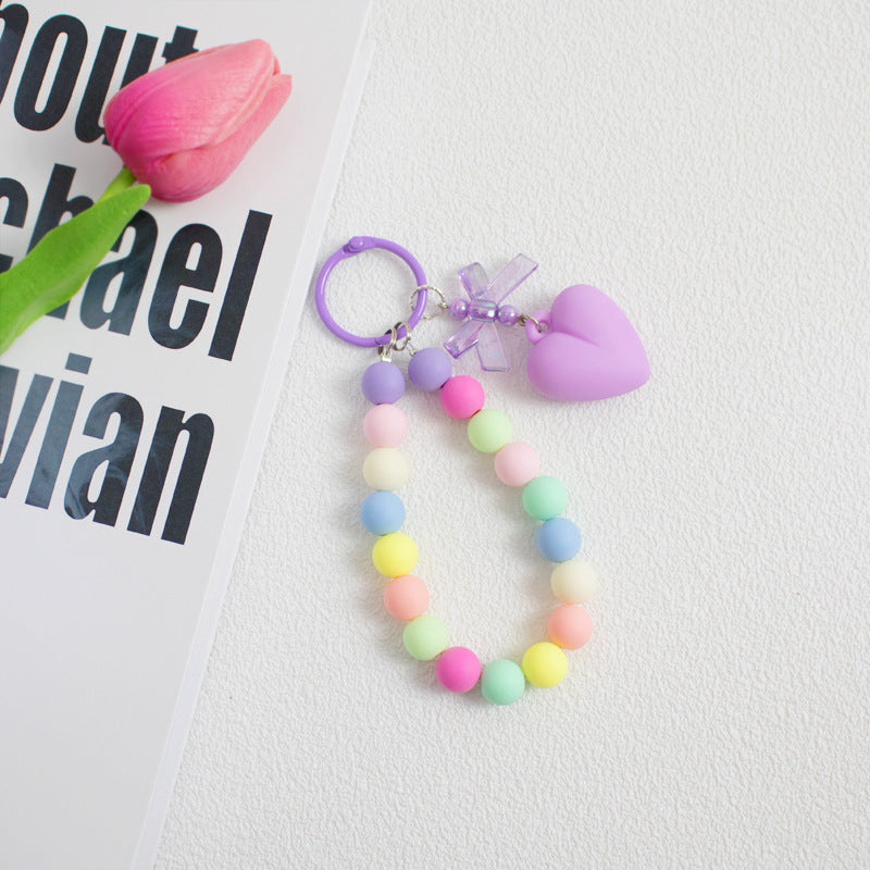Wholesale Colorful beads small fresh bow love round beads pendant keychain mobile phone chain
