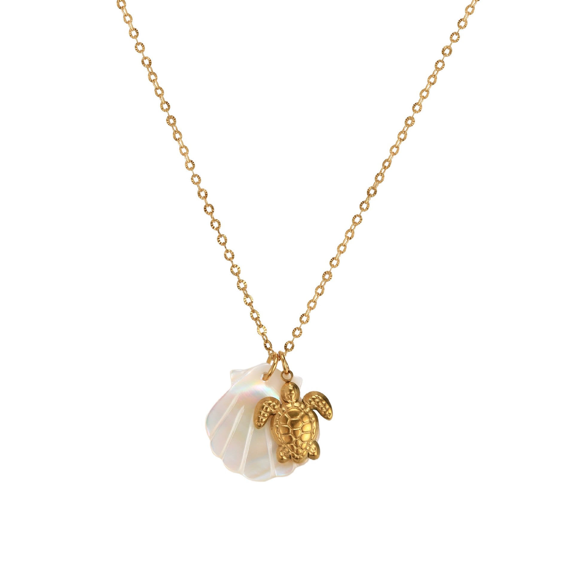 Wholesale Stainless steel starfish and shell necklace for summer