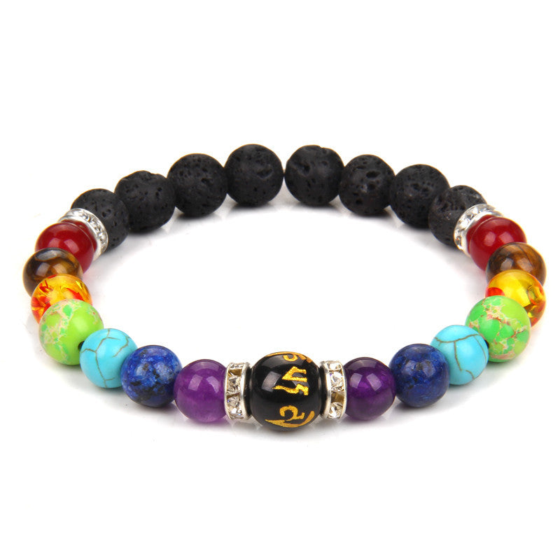 Wholesale Natural Volcanic Stone Bracelet Colorful Six-word Motto Beads