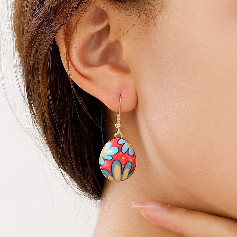 Wholesale Cartoon Printed Easter Egg Oil Earrings Light Luxury Niche Earrings Cute Earrings