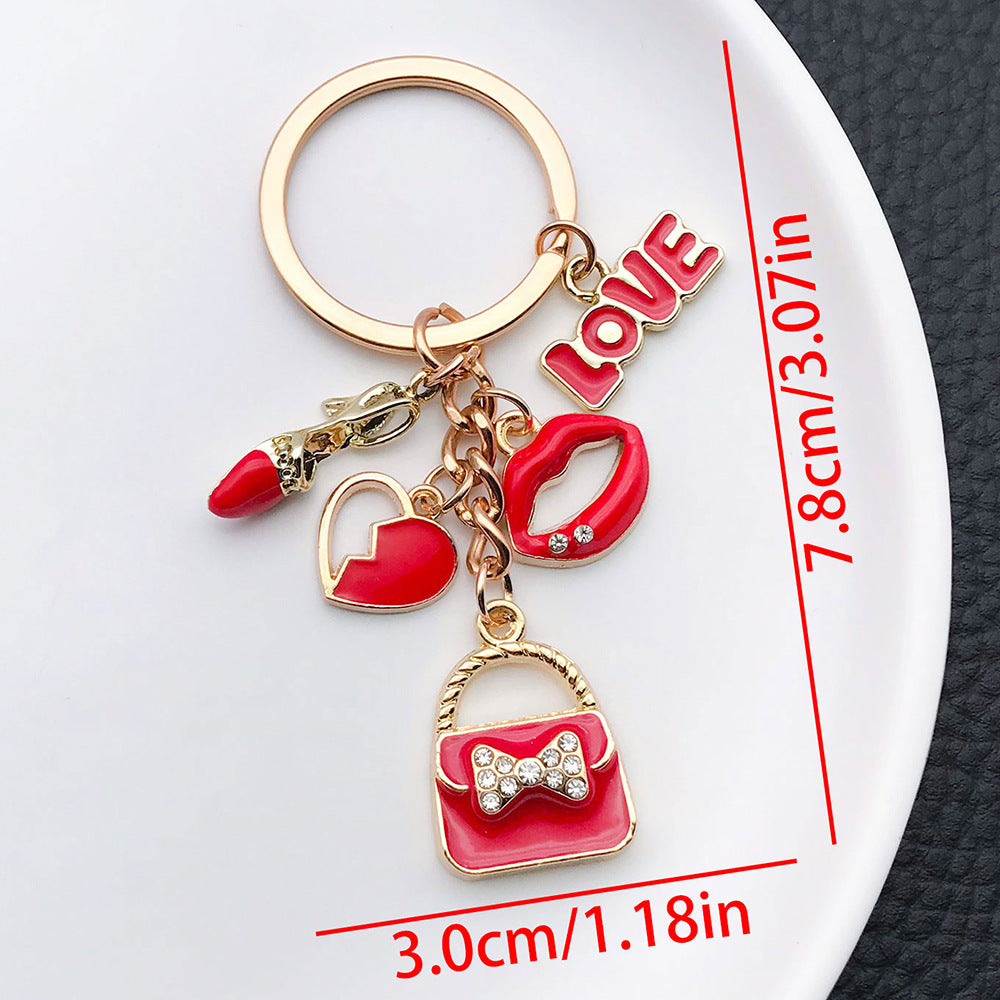 Wholesale Red LOVE Red Lips Love Bag Metal Keychain