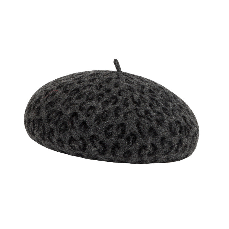 Wholesale Leopard Print Woolen Painter Hat Three-dimensional Wool Beret