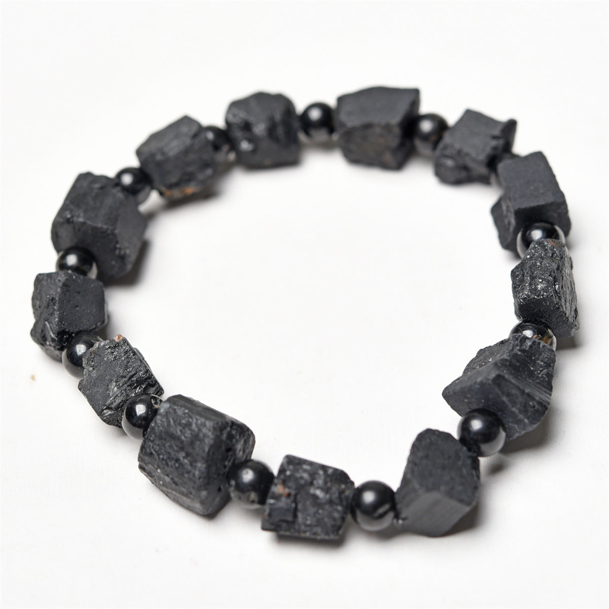 Wholesale Natural tourmaline crystal black tourmaline rough stone frosted single loop bracelet