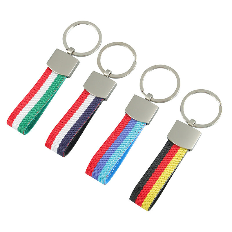 Wholesale 2pcs Three Color Nylon Woven Belt Zinc Alloy Keychain
