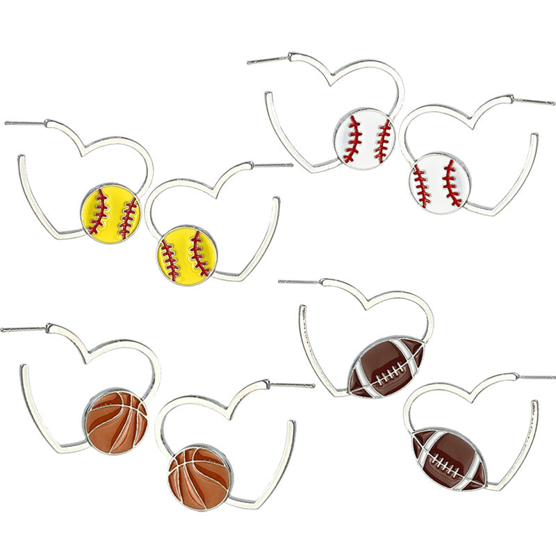 Wholesale 2 Pairs/pack Rugby Themed Big Hoop Heart Earrings