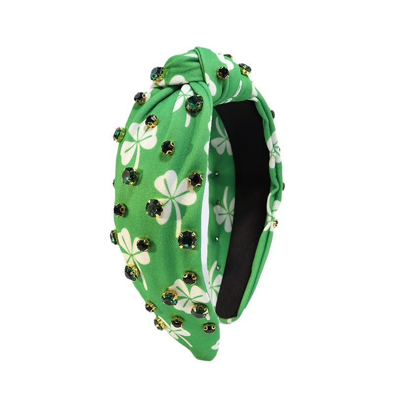 Wholesale Diamond Check Headband Retro Wide-rim Printed Plant Clover Knotted Headband Holiay Hair Accessories