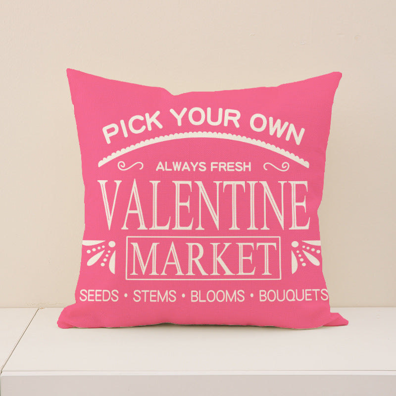 Wholesale  Valentine' s Day  Linen Plaid Printed Love Waist  Pillowcase