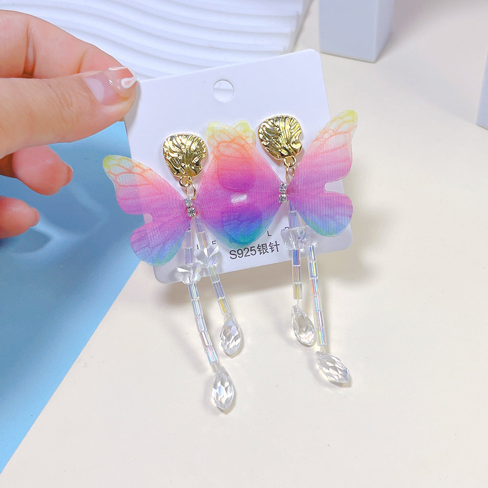 Wholesale Alloy Organza Butterfly Crystal Long Earrings