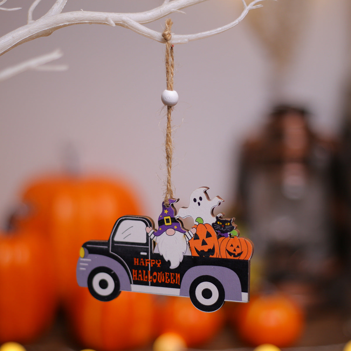 Wholesale Halloween Painted Cartoon Pumpkin White Ghost Faceless Doll Wooden Pendant