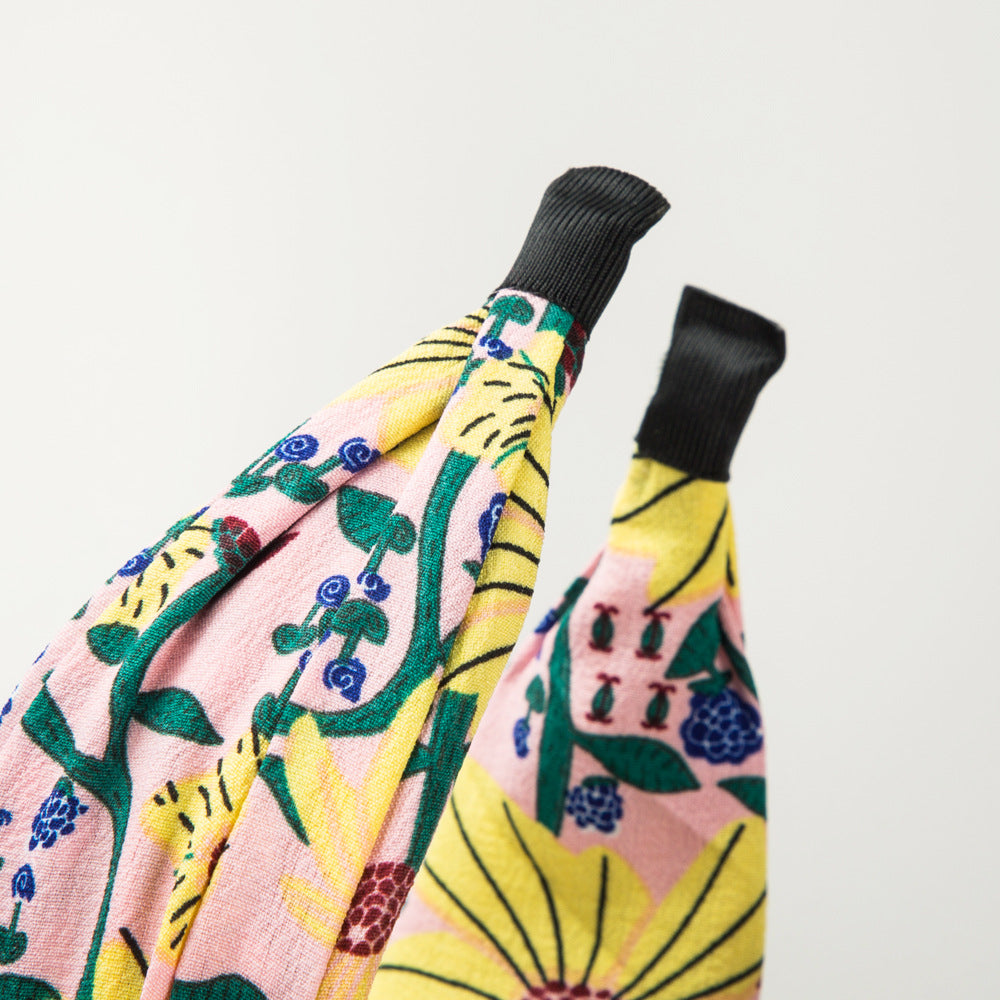 Wholesale Fabric Printed Cross-hairband Fashion All-match Wide-brimmed Headband Bohemian Style Elegant Hair Accessories