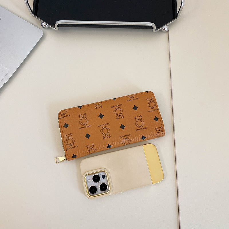 Wholesale Bear Print Single Zip Multi-Card Wallet