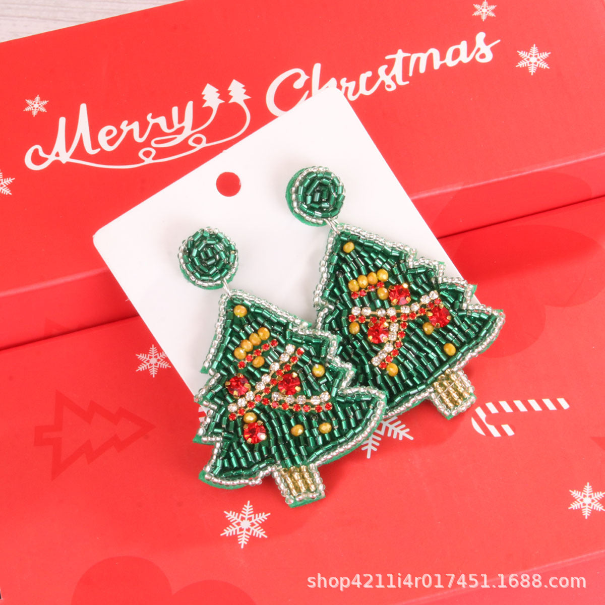 Wholesale Christmas Tree Style Rice Bead Earrings