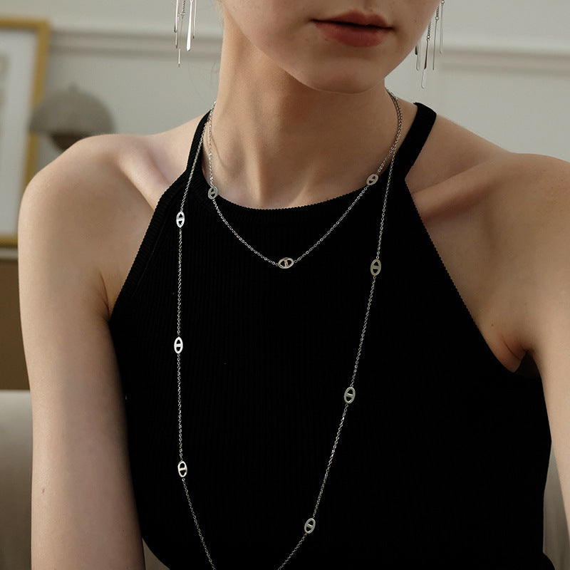 Wholesale Geometric Titanium Steel Sweater Chain Necklace Gold Electroplated Fashion Jewelry Accessory For Women