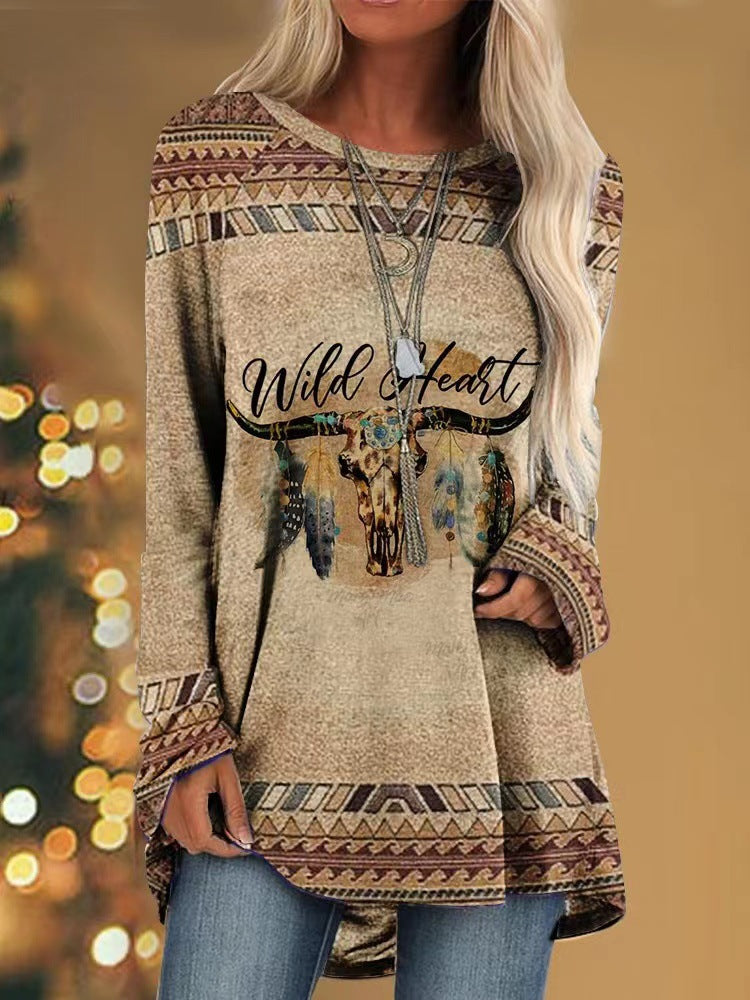 Wholesale Spandex Western Style Raglan Sleeves Loose Fitting T-shirt Women's Top