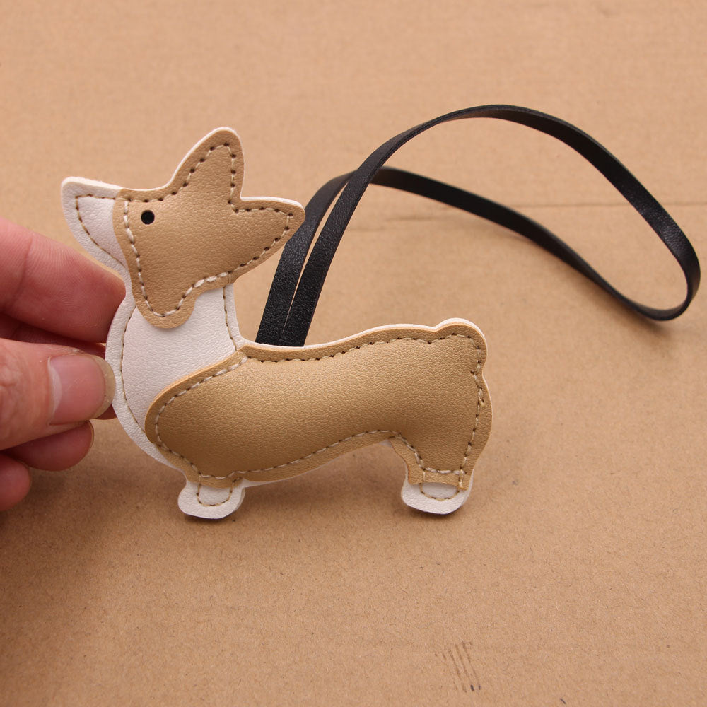 Wholesale Stylish PU Leather Corgi Dog Bag Charm Pendant Cute Japanese Korean Style Coffee Keychain Accessory Boutique Resale Gift