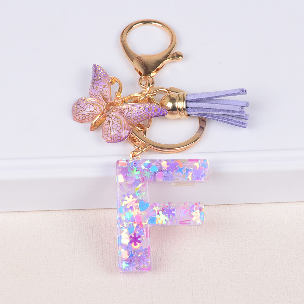 卸売スノーフレークラブスパンコールレター樹脂キーホルダー