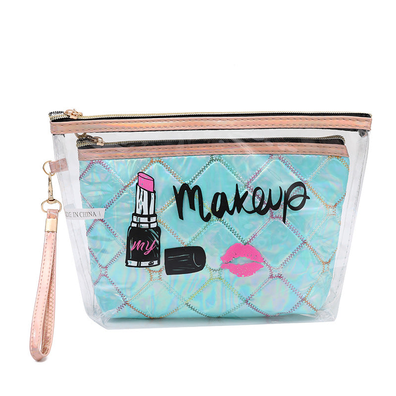 Wholesale PVC Cosmetic Bags Embroidered Diamond Grid Two Piece Set Solid Color Storage Bag