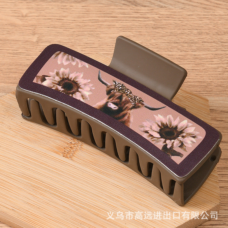Wholesale Trendy PU Leather Square Shark Clip Hair Claw White Leopard Print Fashion Accessory Boutique Resale