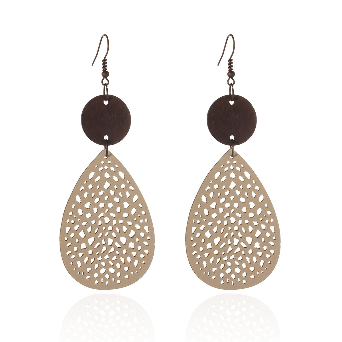 Wholesale Retro Water Drop Heart Leather Wood Piece Love Round Earrings