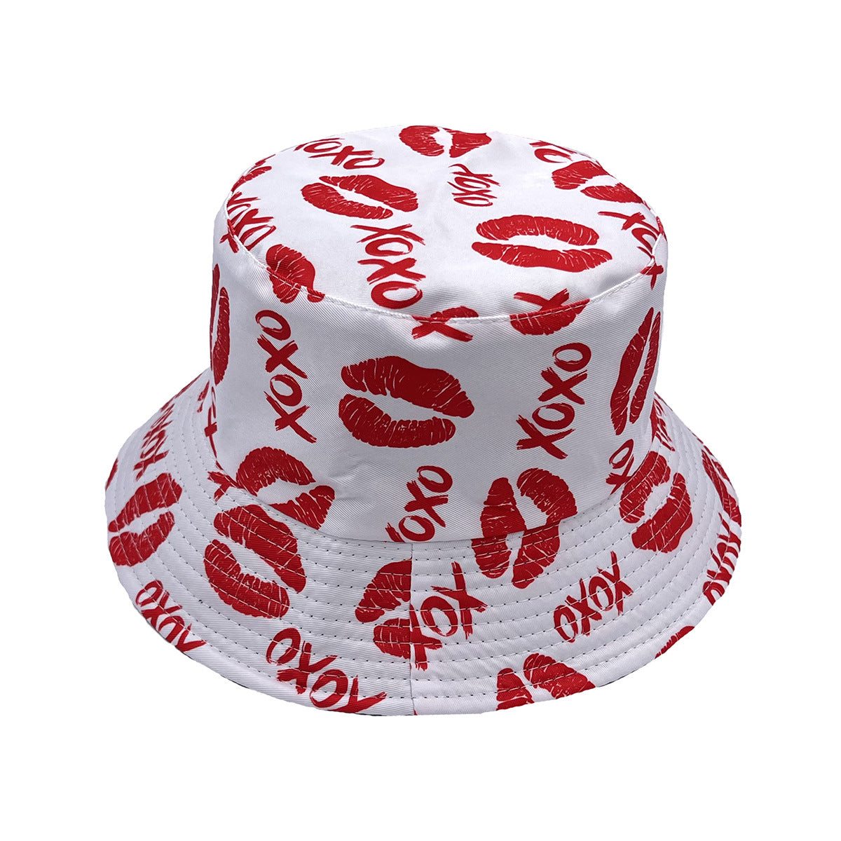 Wholesale peach heart lips printing Valentine's Day adult summer fisherman hat casual basin hat sun protection casual sun hat