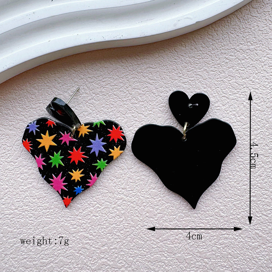 Wholesale Colorful printed heart-shaped gradient acrylic earrings