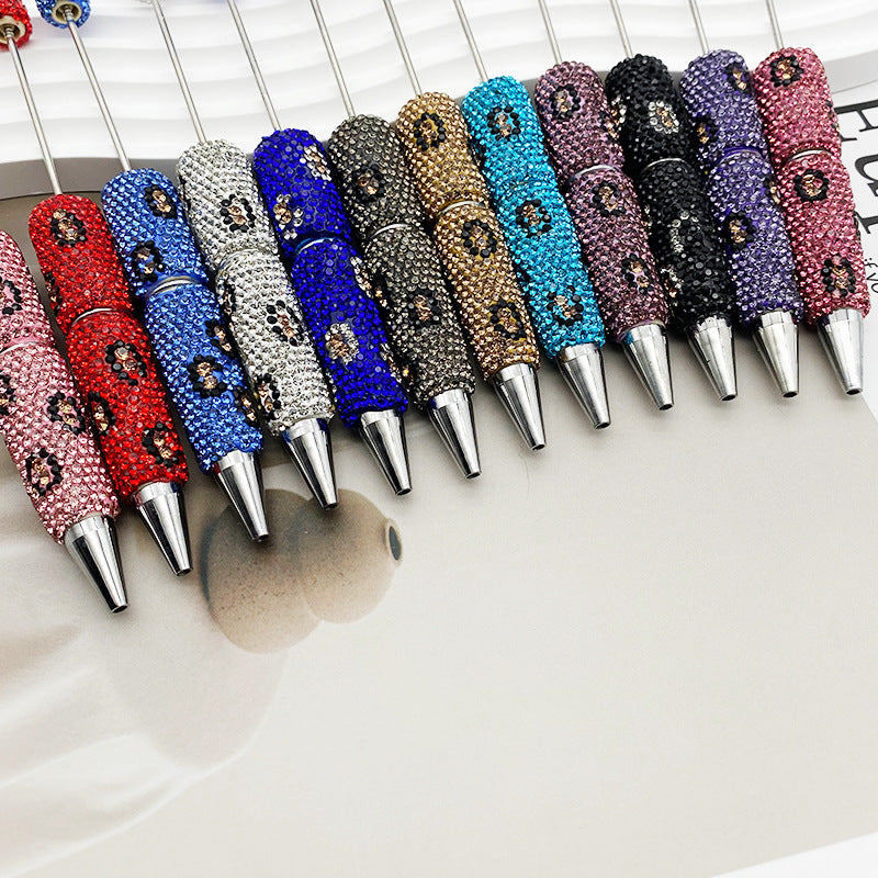 Wholesale Beadable Pen Plastic Heavy Industry Leopard Print Full Diamond DIY