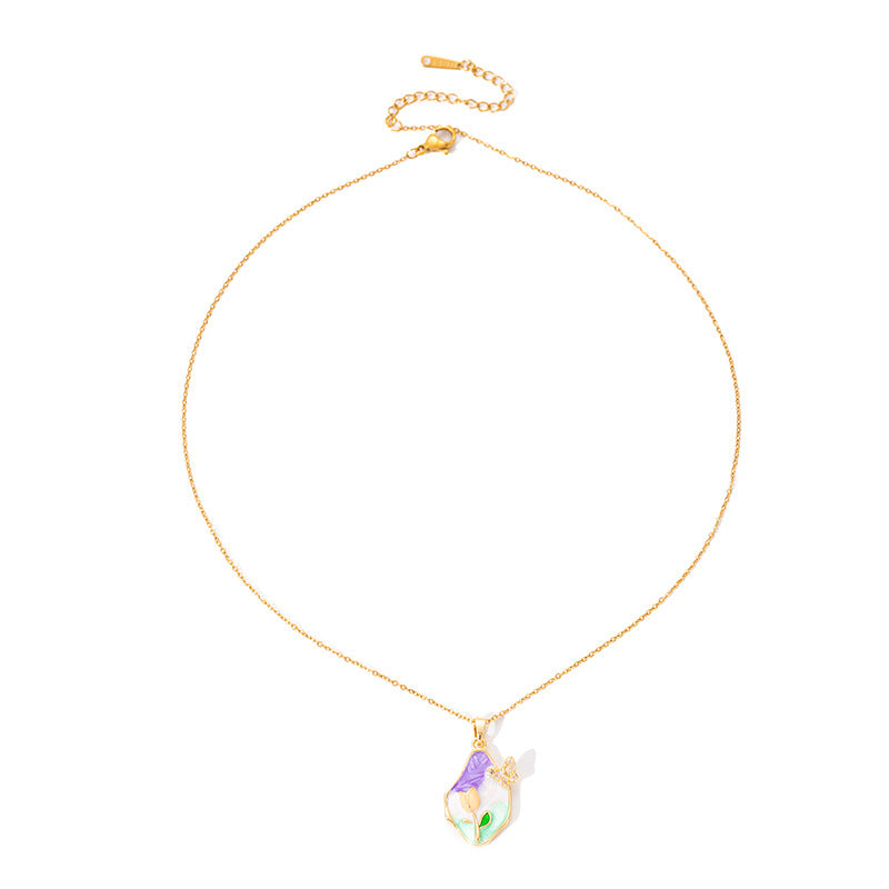 Wholesale Retro Oil Painting Style Flower Butterfly Necklace Accessories for Women, Accessible Luxury Elegant, High-End Clavicle Chain, Exquisite and Versatile Jewelry