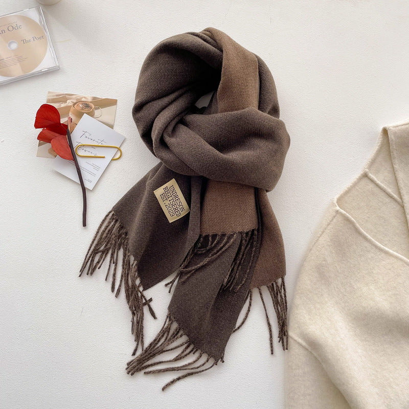 Wholesale Double-sided Solid Color Scarf for Women Autumn and Winter Thickened Imitation Cashmere Tassel Shawl