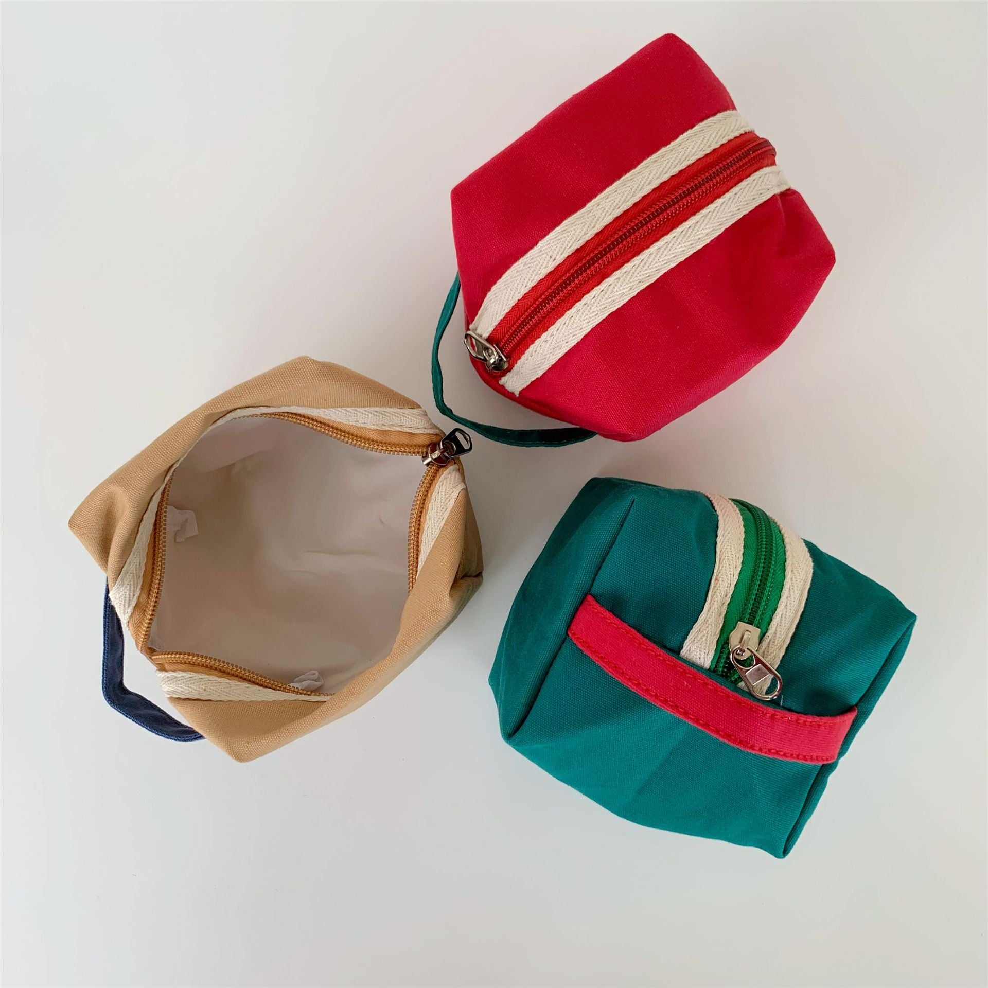 Wholesale Canvas Red and Green Contrast Cosmetic Bag Mini Coin Purse