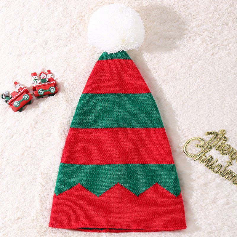 Wholesale 10pcs Christmas Cute Red and Green Striped Warm Fur Ball Hat