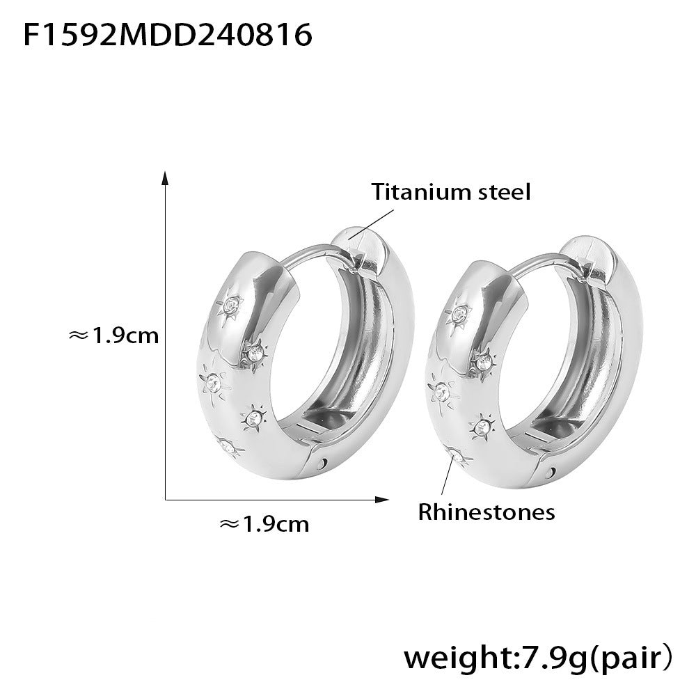 Wholesale Round eight-pointed star titanium steel earrings with 18K real gold earrings