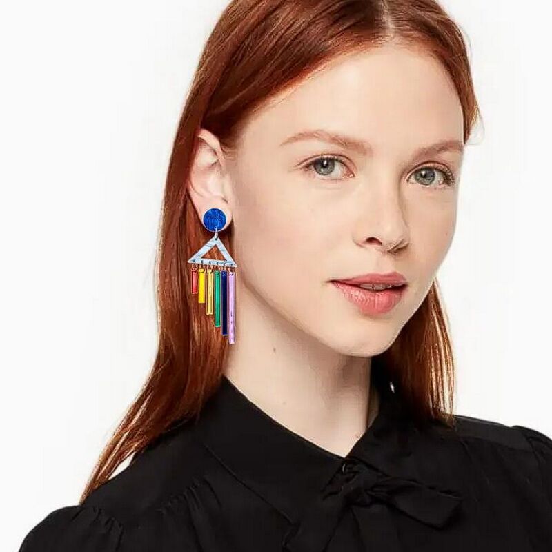 Wholesale Rainbow Tassel Acrylic Earrings