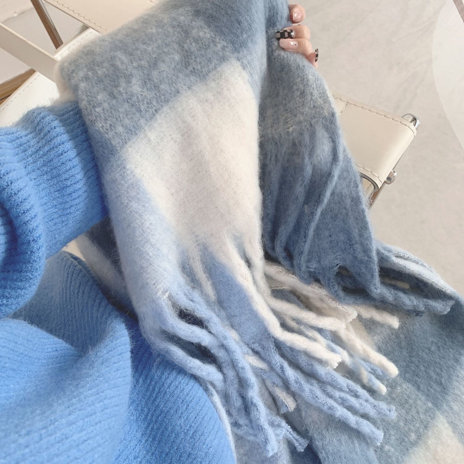 Wholesale Winter Long Thickened Warm Hoop Yarn Plaid Scarf