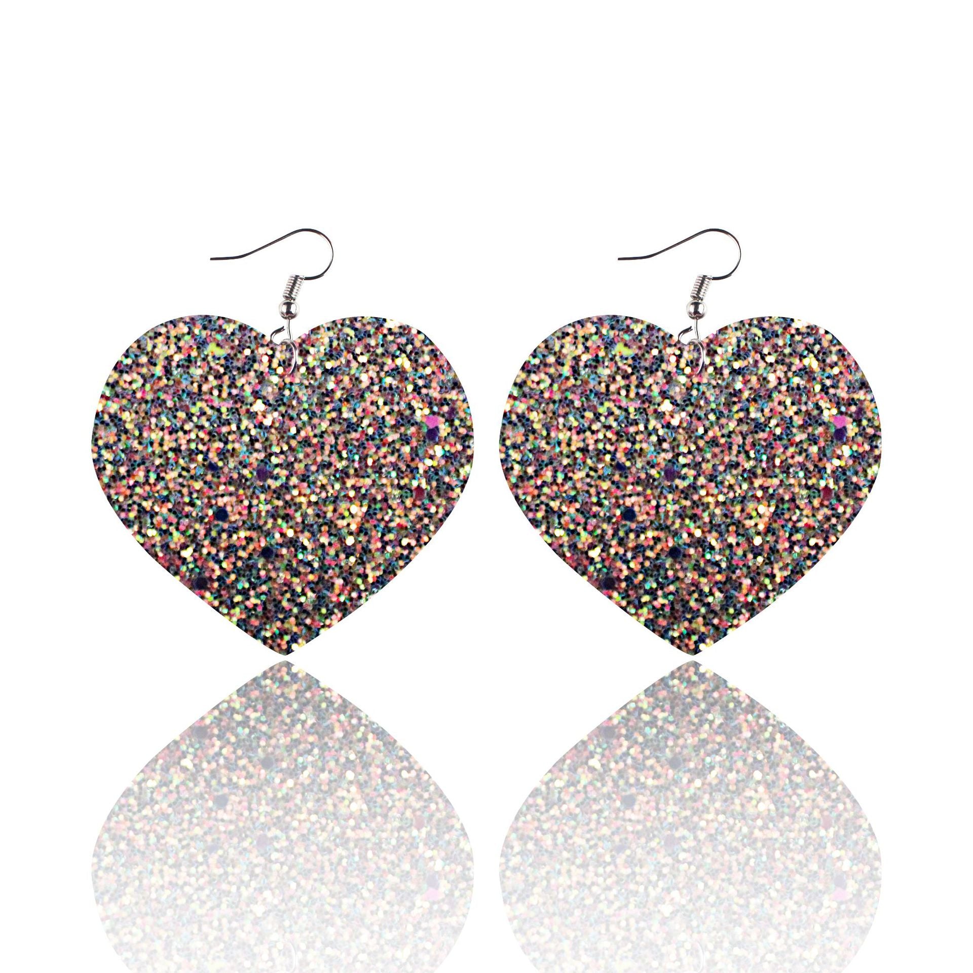 Wholesale Sequin Grain Glitter Heart Shape PU Leather Earrings