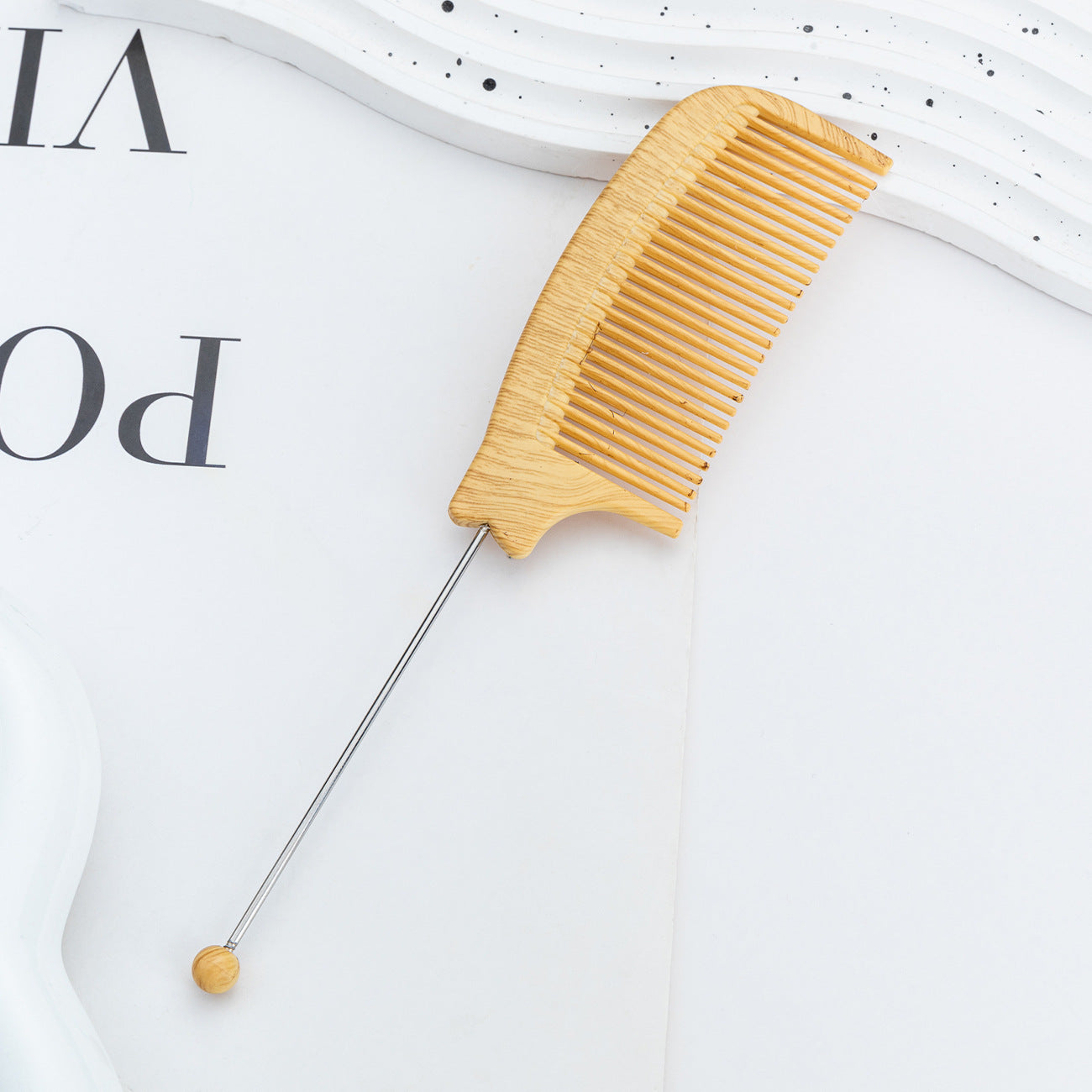 Wholesale  DIY Beaded Wood Grain Comb Hairdressing Highlight Comb Beauty Styling Comb Steel Needle Comb Plastic Pointed Tail Comb