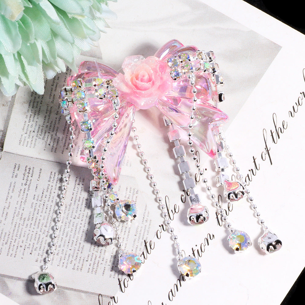 Wholesale 3pcs Colorful tassel bow acrylic straight hole Acrylic Beads