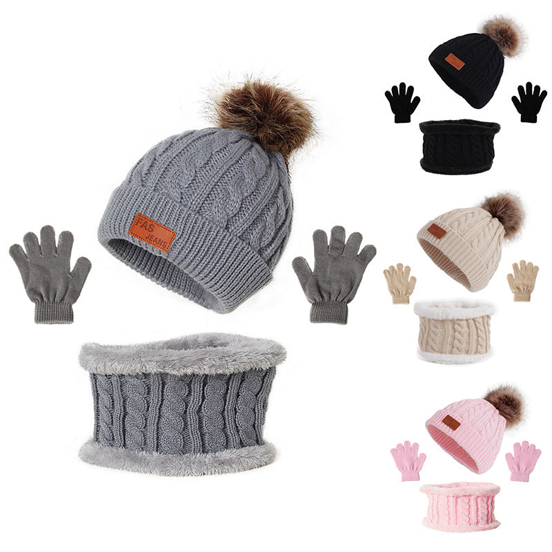 Wholesale Children's Winter Acrylic Wool Ball Hat Scarf Gloves Set