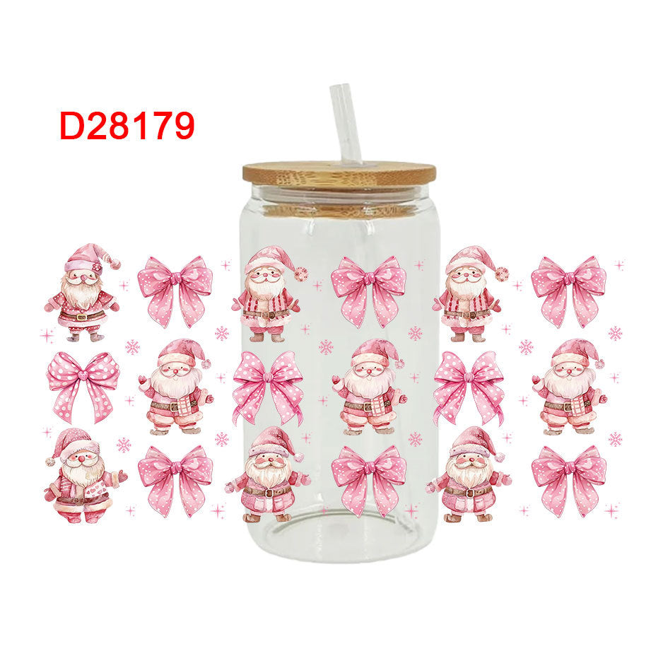 Wholesale Christmas Bow Santa Claus Series 16oz Cup UV DTF Wraps