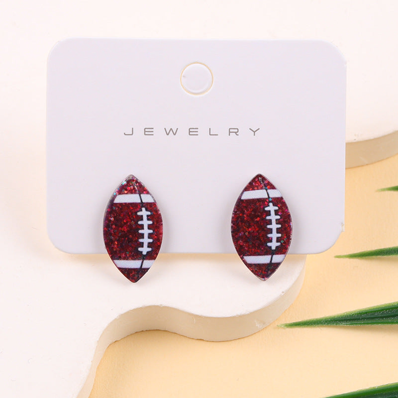 Wholesale Glittering Football/ Rugby Helmet Acrylic Stud Earrings Ear Studs