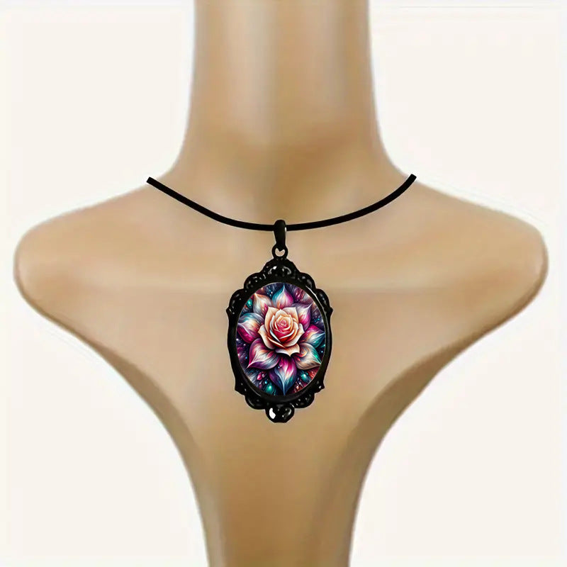 Wholesale Colorful Rose Pattern Luxury Black Border Necklaces