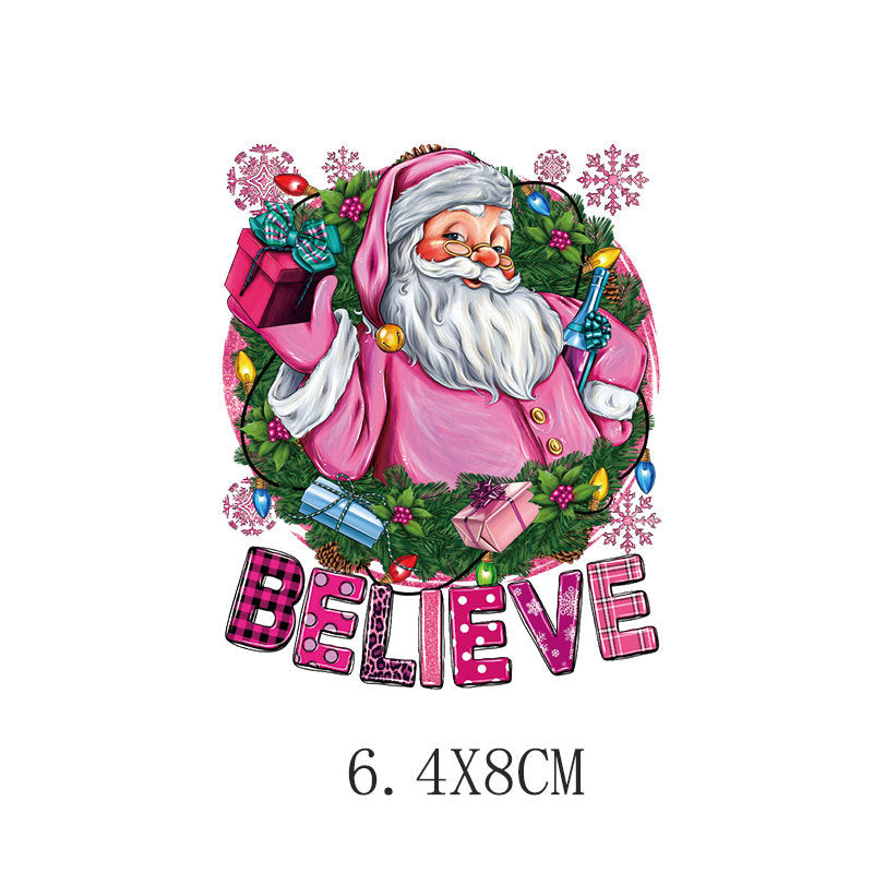 Wholesale 5pcs/pack Pink Christmas Heat Transfer Printing UV DTF Ready to Press Transfers Wraps