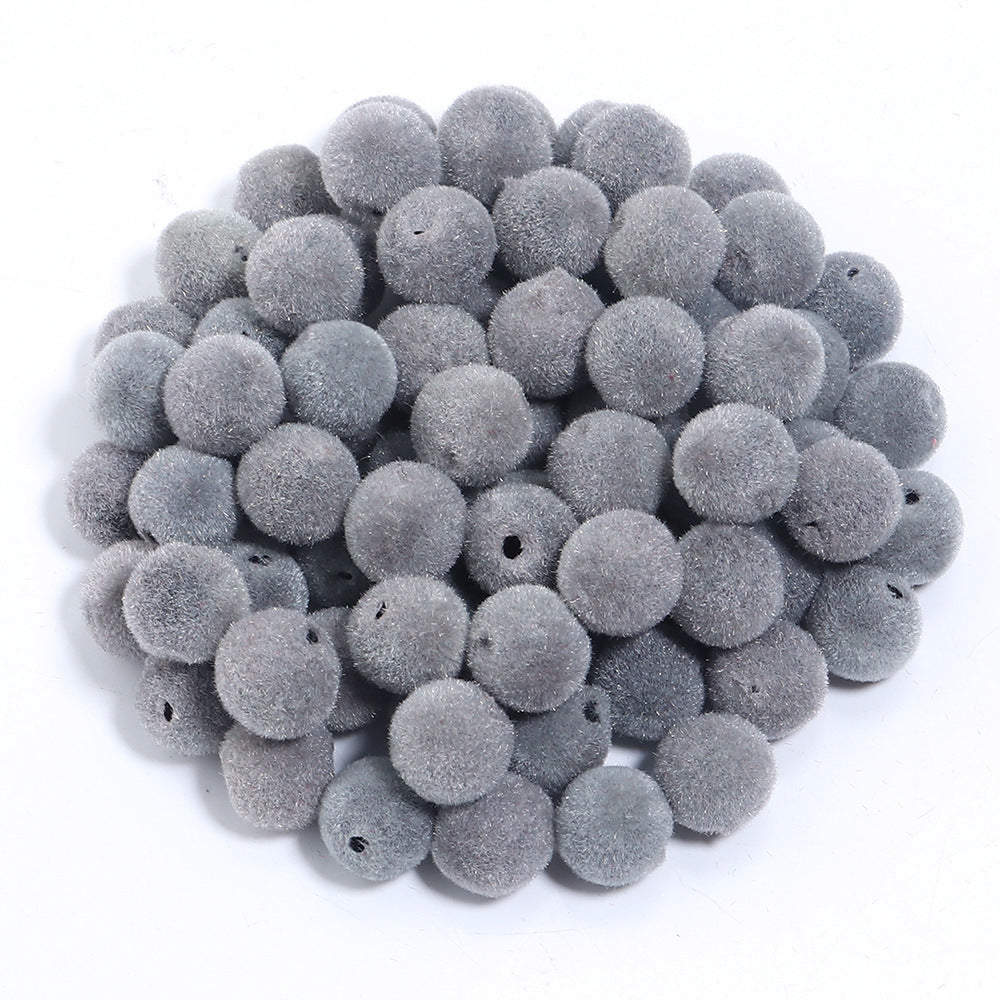 Wholesale  Random 100pcs/pack    Resin Flocking Round Beads Perforated F Cloth F Ball Beads Acrylic Beads