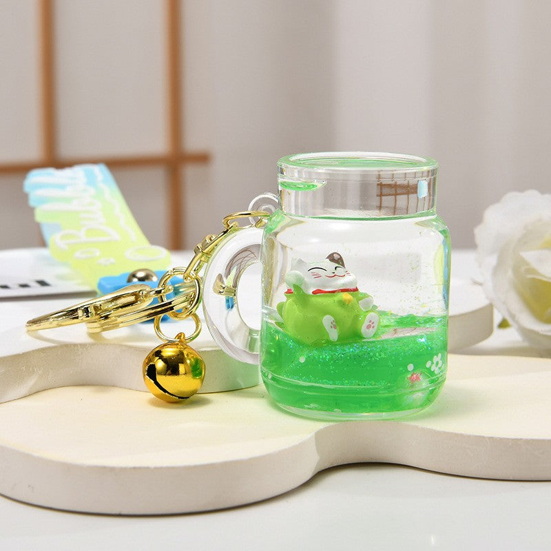 Wholesale Acrylic Golden Flowing Sand Lucky Cat Creative Keychain